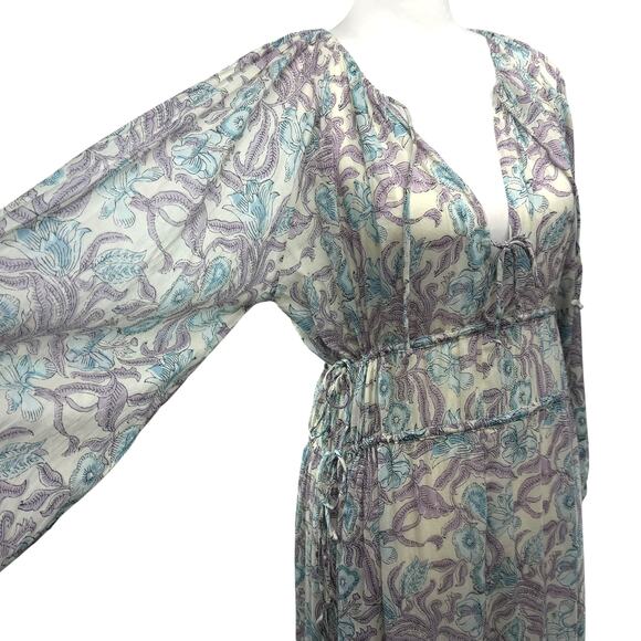 Maison Hotel Maxi Dress Size S Long Hawaiian Blue Purple Paradise Flora Boho NEW - Picture 4 of 12